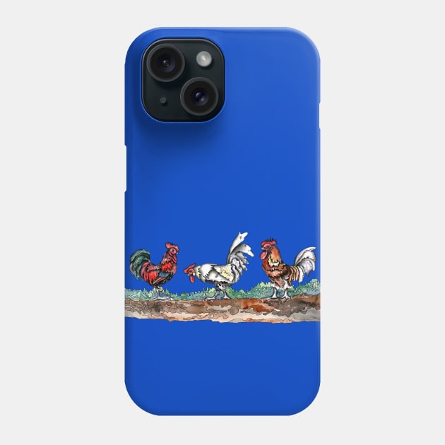 Three Roosters Phone Case by Zodiart