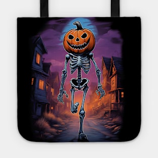 Halloween skeleton with pumpkin head Tote