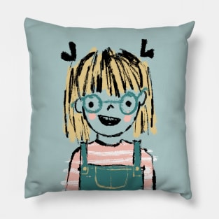 Blonde Girl with Glasses Pillow