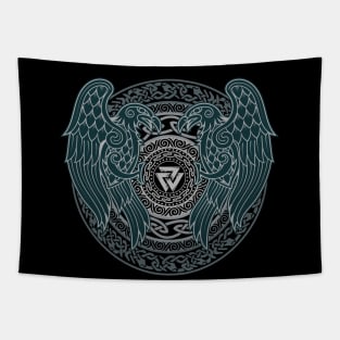 Norse Viking Ravens of Odin Pagan Raven Huginn and Muninn Valknut Tapestry