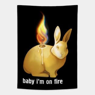 Funny rabbit candle baby I’m on fire Tapestry