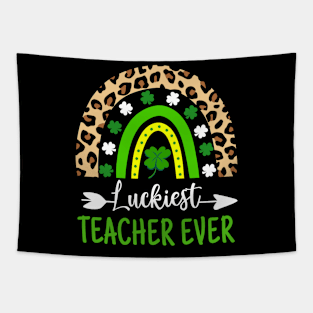 Luckiest Teacher Ever St Patricks Day Rainbow Leopard Cute Design Tapestry