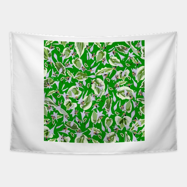 Bees and Hostas Tossed on Green 5748 Tapestry by ArtticArlo