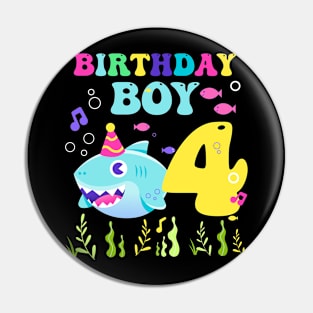 4th Birthday Boy Shark Funny B-day Gift For Kids Tollders Pin