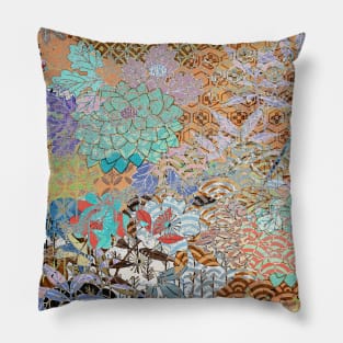 Japanese Floral Pattern Chrysanthemum Cherry Blossom Earth Tone Colors 36 Pillow