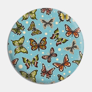 Spring Butterflies on Blue Pattern Pin