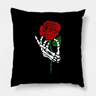 Skeleton Hand Holding Rose Tattoo Pillow