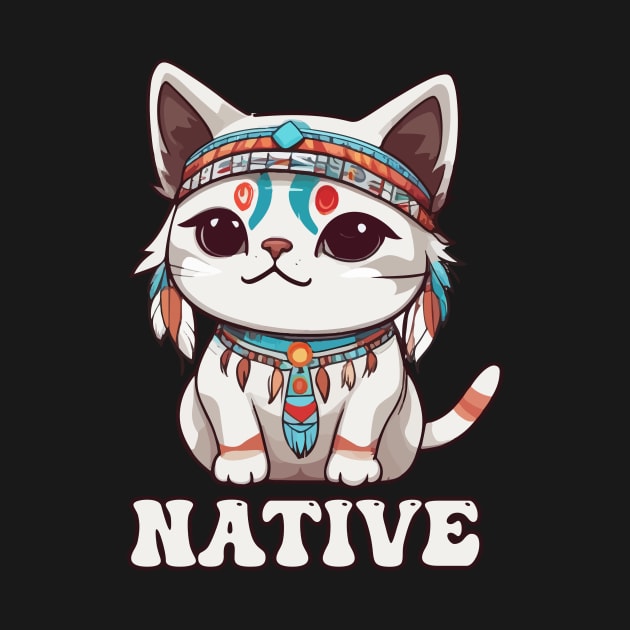 Kawaii Native American Indian Cat by Rishirt