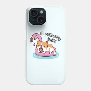 Cute Cat Chilling On Flamingo Pool Float Purrfectly Chill Phone Case