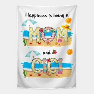 Happiness Is Being A Mom And Cici Summer Beach Happy Mother's Day Tapestry