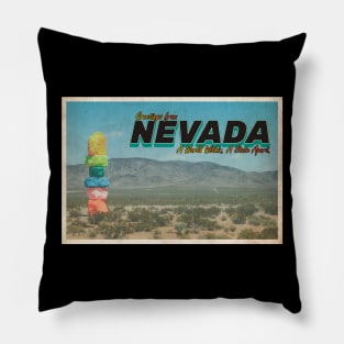 Greetings from Nevada - Vintage Travel Postcard Design Pillow