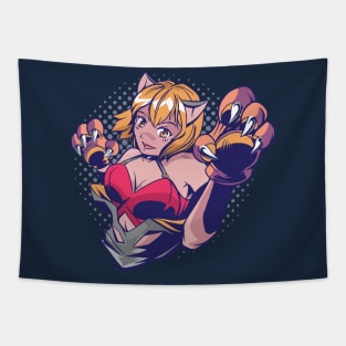 anime girl with cat ears and paws Tapestry