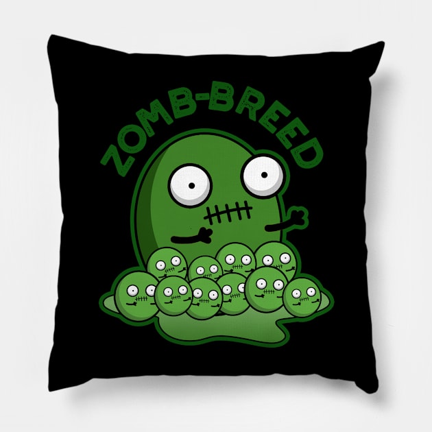 Zom-breed Cute Halloween Zombie Breed Pun Pillow by punnybone
