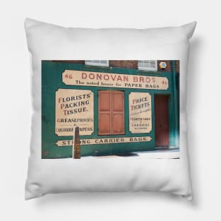 Vintage sign in London Donovan Brothers old business Pillow