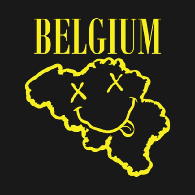 Vibrant Belgium: Unleash Your 90s Grunge Spirit! Smiling Squiggly Mouth Dazed Smiley Face by pelagio