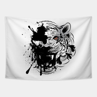 Ornamental Tiger Portrait in BW Tapestry