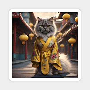 Persian Cat in Yellow Kimono Magnet