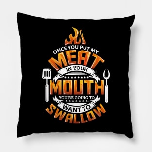 Funny Meat in your Mouth Smoking BBQ Pun Pillow