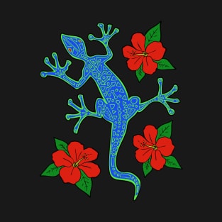 Tribal Lizard & Hibiscus Flowers T-Shirt