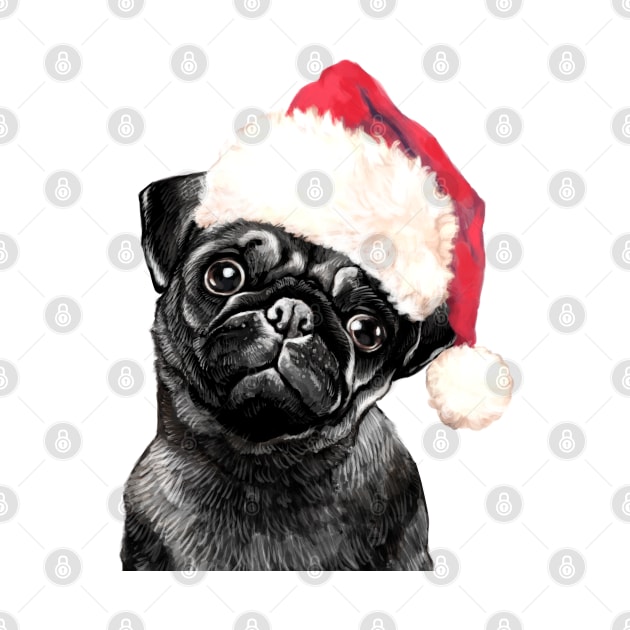 Christmas Black Pug by bignosework