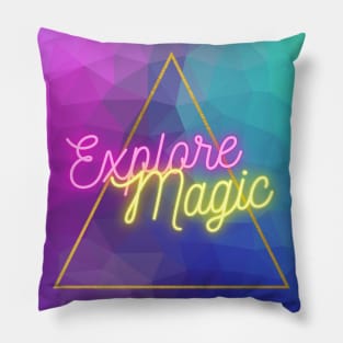 Explore magic low poly neon typography triangle Pillow