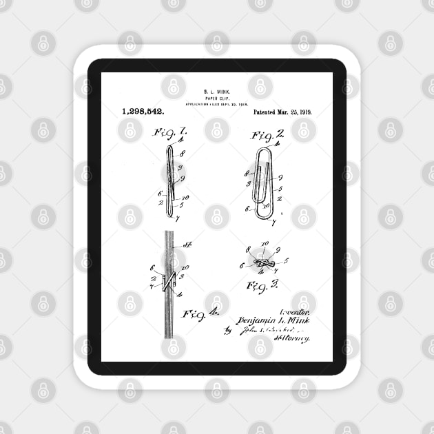 Paper Clip Patent - Teacher Office Secretary Art - White Magnet by patentpress