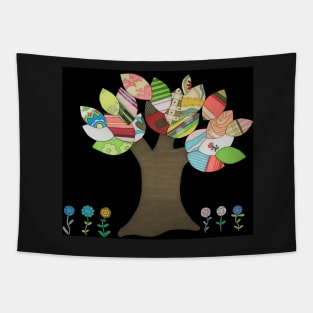 Button Tree on Black Tapestry