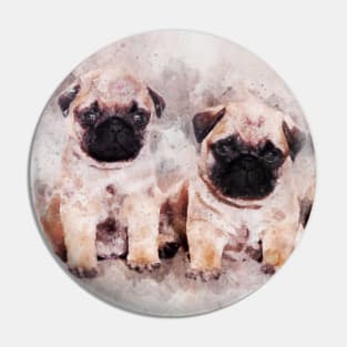 Pug Puppies. Dog Watercolor Portrait 01 Pin