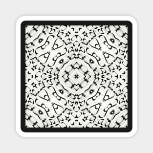 Grey and black circle pattern calligraphic shapes and letters mandala style Magnet