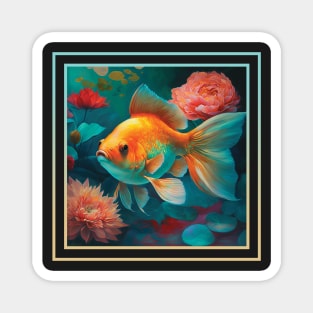 Gullible Goldfish Vibrant Tropical Flower Digital Oil Painting Portrait Magnet