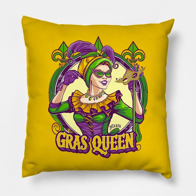 Vintage Mardi gras Queen Pillow by Wintrly