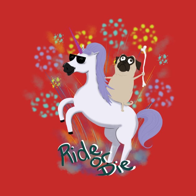 Pug Riding Unicorn by NiamhOConnor