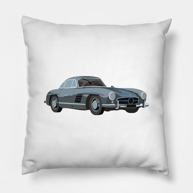 Grey Vintage Sport Car Pillow by NorseTech