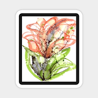 Orange Lilly, Abstract Art, Floral Painting, Orange and Green Magnet