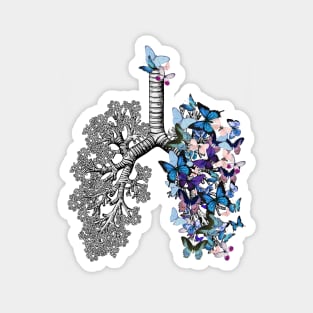 Lungs Anatomy, cancer Awareness, blue butterflies and lung anatomy Magnet