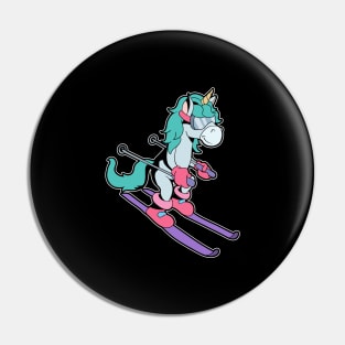 Cartoon unicorn skiing Pin