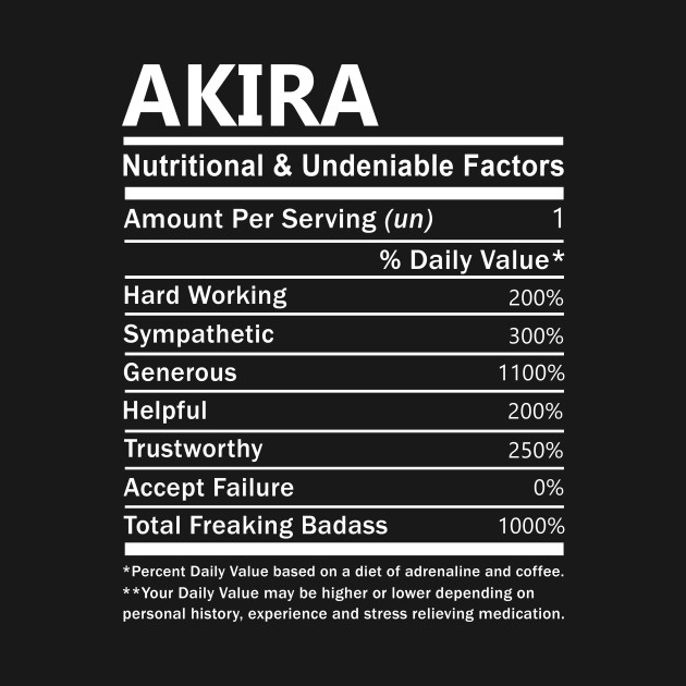 Disover Akira Name T Shirt - Akira Nutritional and Undeniable Name Factors Gift Item Tee - Akira - T-Shirt