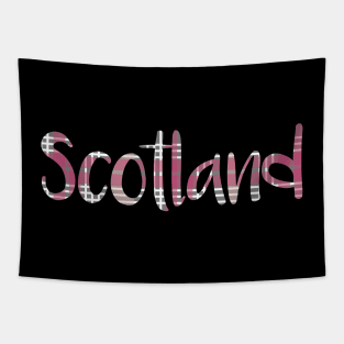 SCOTLAND, Pink and Grey Tartan Style Text Design Tapestry