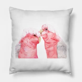 Couple galah cockatoo pink grey watercolor Pillow
