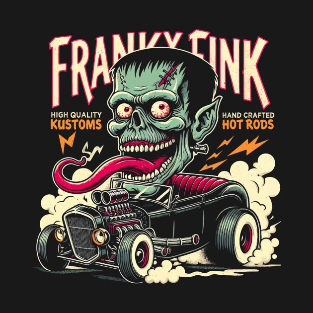 Custom Rod Frankenstein - Retro Creepy Cute Kustom Cars Classic Monster by QuirkyInk