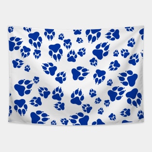 Wildcat Paw Prints Pattern Blue on White Digital Design Tapestry