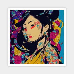 Geisha floral illustration, colorful retro deisgn Magnet