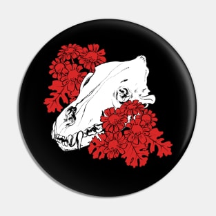 Wolf skull and flower Pin