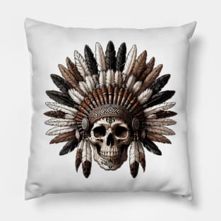 Ancient Tribal Chief Skull with Headdress Pillow