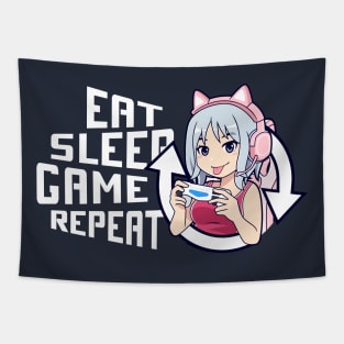 Eat Sleep Game Repeat cute gamer girl Tapestry