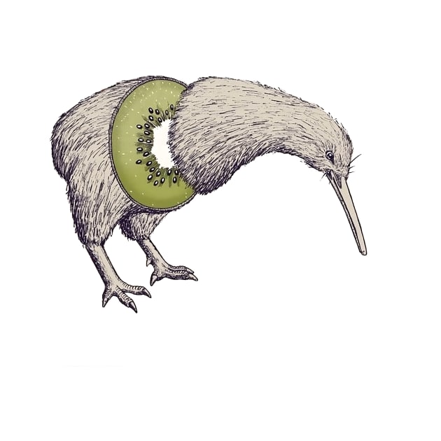 New Zealand Kiwi Bird, Vintage artwork by One Eyed Cat Design