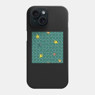 Truchet - curves and fish on sea green Phone Case