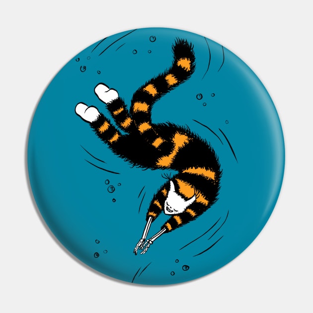 Weird Cat With Bone Hands Swimming Pin by Boriana Giormova