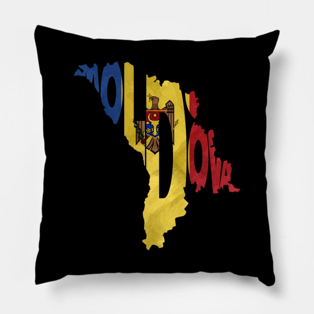 Moldova Typo Map Pillow by inspirowl