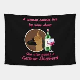 Funny German Shepherd and Wine Tapestry